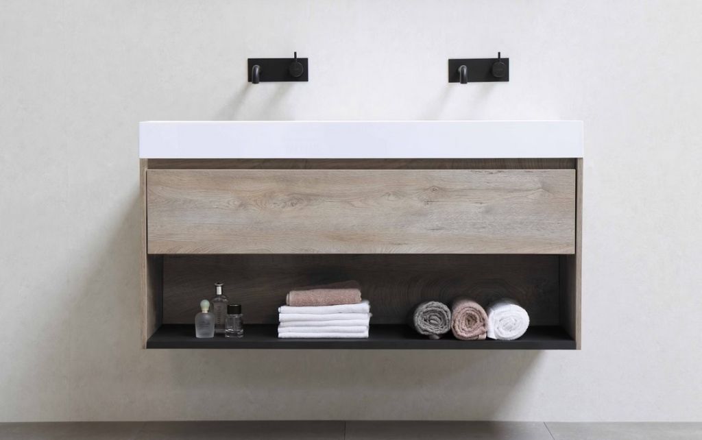 Floating sink with drawer and shelf, very modern sleek design