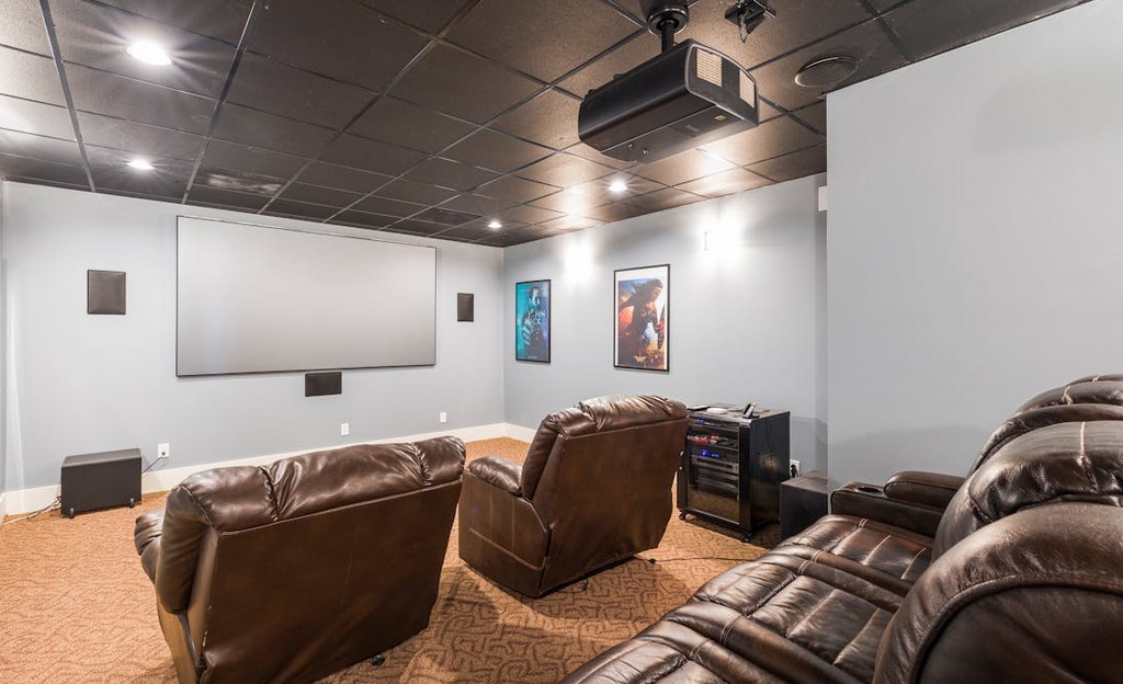 A brightly lit home cinema