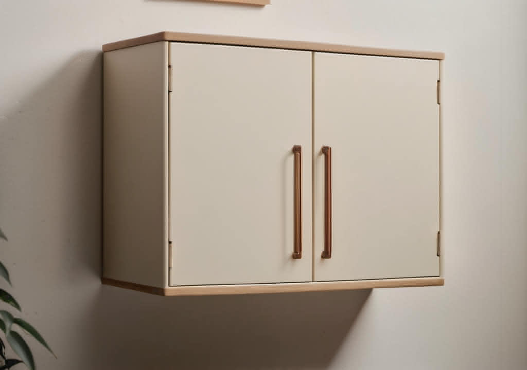 Floating cupboard with beige doors
