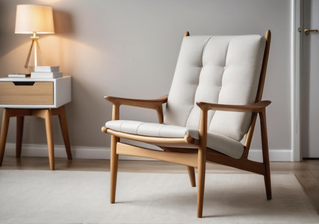 White Scandi styled chair with wooden legs