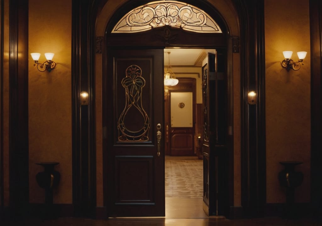 Hall doorway with opened door Art Nouveau styled