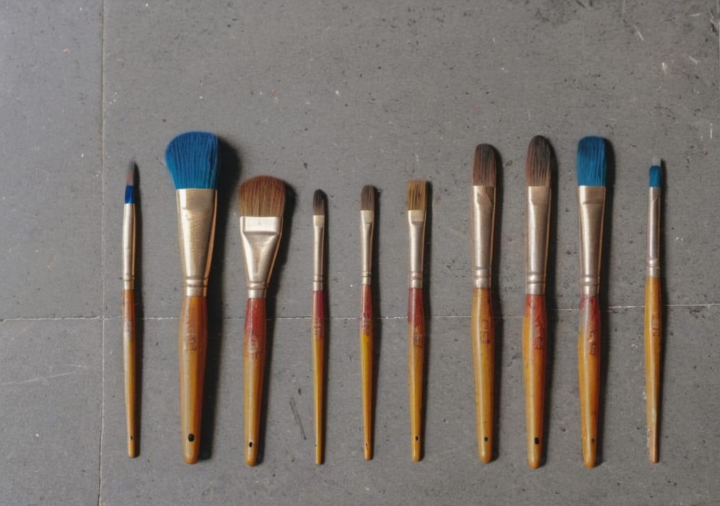 A collection of neatly placed paint brushes