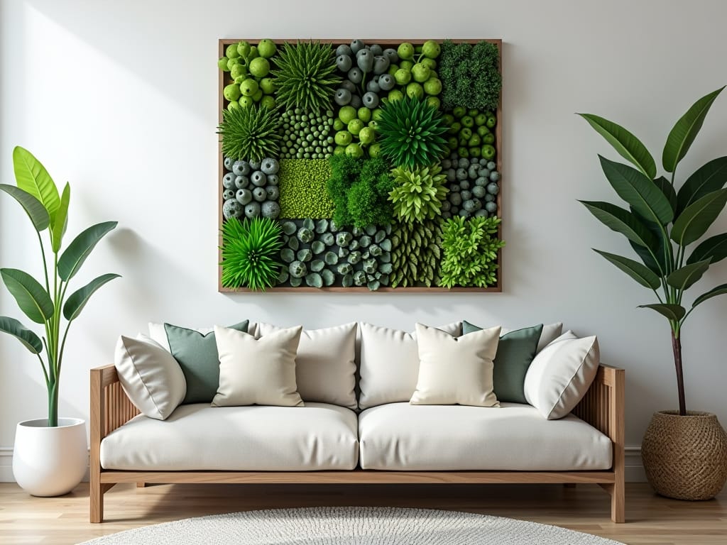 Living wall art piece hung in the living room
