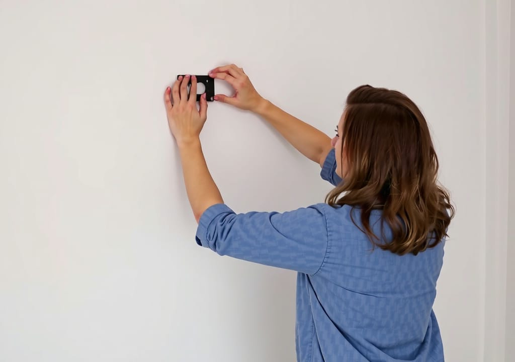 Woman setting up a mounting bracket